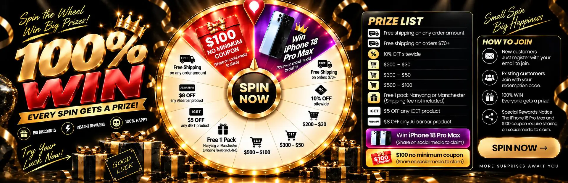 Register for a spin code and win a discount coupon to use on your order.