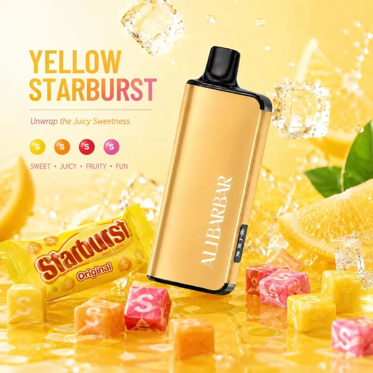 ALIB-001-yellow-starburst-opt Alibarbar Ingot 9000 Puffs Yellow Starburst - Image 1