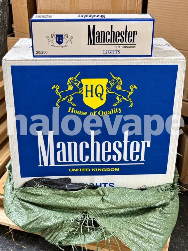 Manchester Light Cigarettes carton real stock photo - Halo E-Vape Australia warehouse