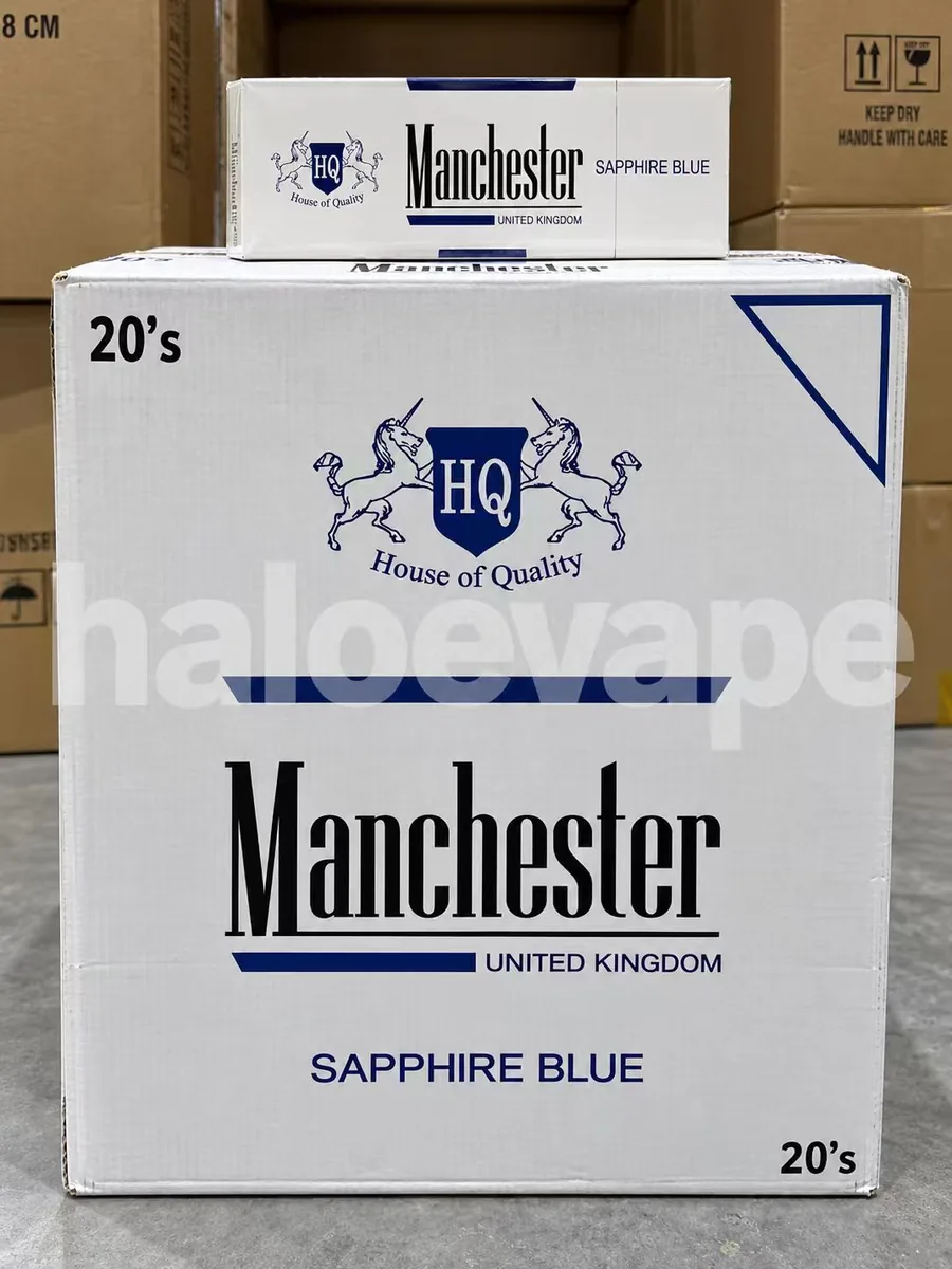 Manchester Sapphire Blue Cigarettes Carton - Real Stock Manchester Sapphire Blue Cigarettes carton real stock photo - Halo E-Vape Australia warehouse