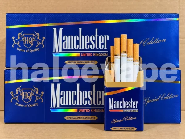 Manchester Special Edition Cigarettes carton real stock photo - Halo E-Vape Australia warehouse